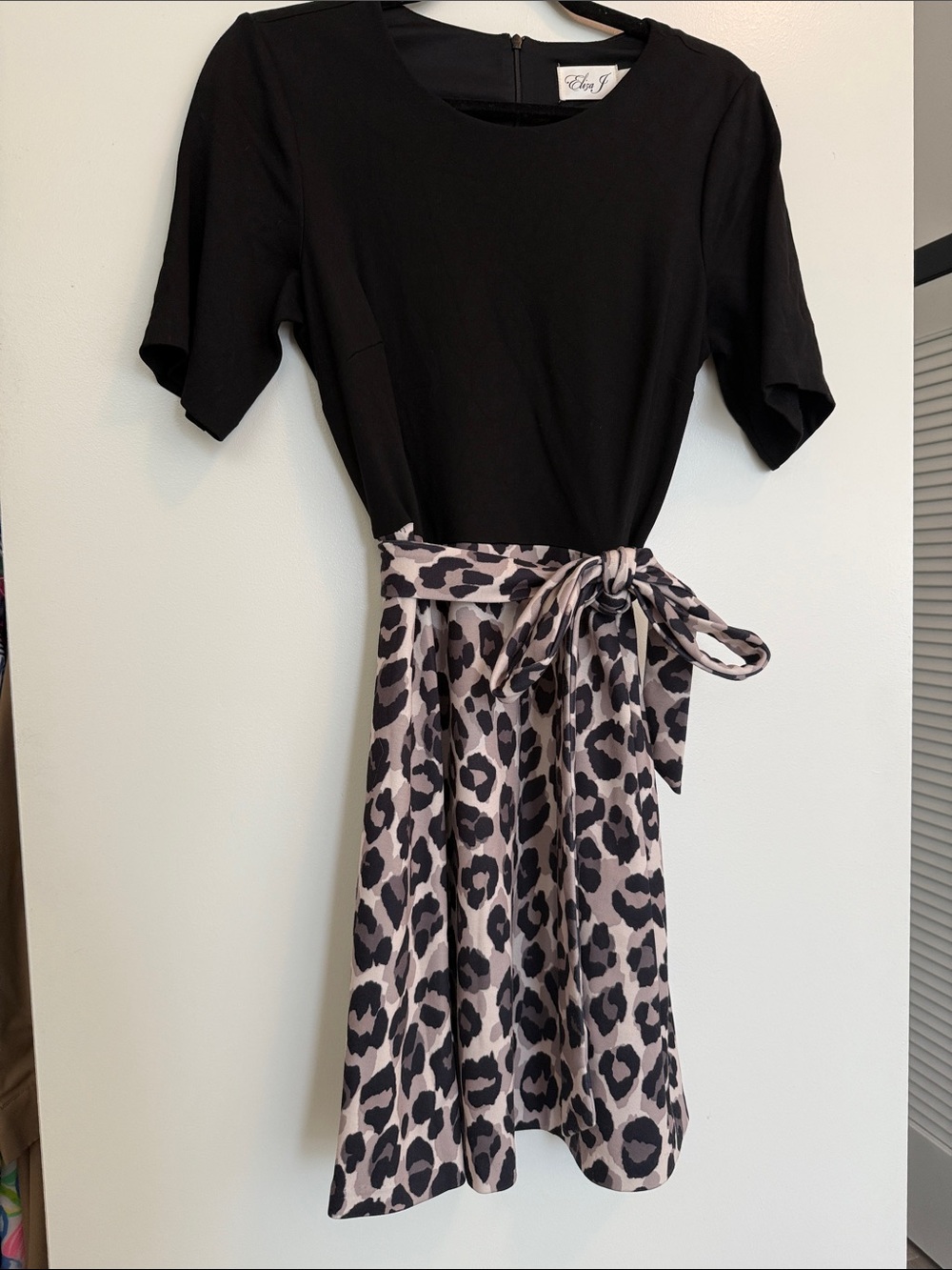 Eliza J Black Top with Pink Leopard Print Skirt Tie-Waist Dress